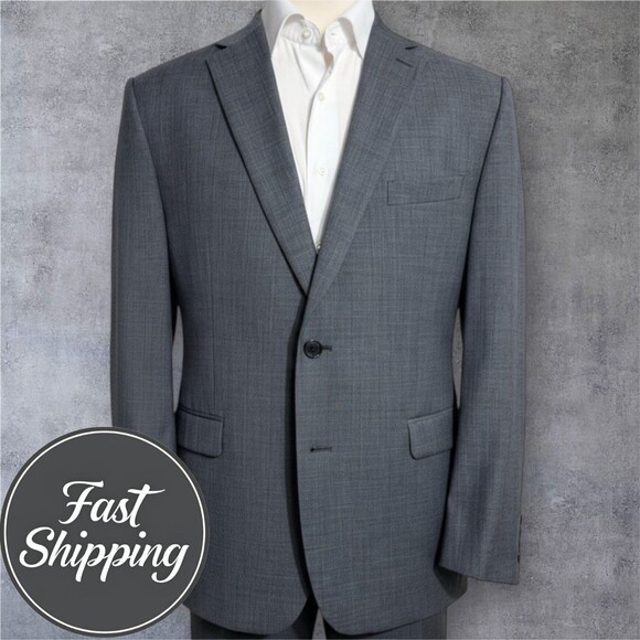 RALPH LAUREN Mens 2 Piece Suit Blazer Jacket 44R Pant 36Wx32L Gray Wool Blend